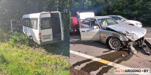 Серьезная авария на окраине Гродно: маршрутка в лесу, BMW разбита