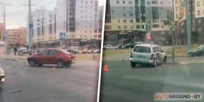 Рано утром на пустынном перекрестке в Гродно жестко столкнулись легковушки. Есть видео ДТП