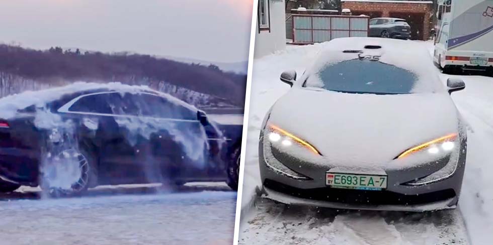 В Беларуси ребята из ev.wiki показали, как реально стряхивает с себя снег BYD Yangwang U7: "Совсем не как в китайской рекламе"