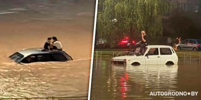 Потоп в Гродно 1 августа 2026: люди на крышах авто, пешеходы по колено в воде