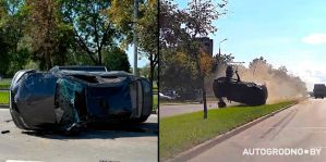 Переворот автомобиля в Гродно на Болдина попал на видео: "Было несколько кувырков"