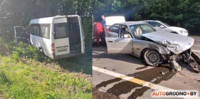 Серьезная авария на окраине Гродно: маршрутка в лесу, BMW разбита