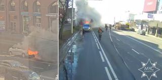 "Вся Немига в дыму и грохот стоит". в Минске загорелся Opel, который перевозил пальчиковые батарейки. Видео МЧС