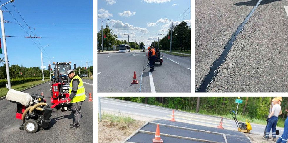 Дорожники Гродно ремонтируют дороги: "тайфун" и гудронатор им в помощь