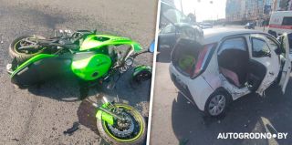 ВИДЕО! В Гродно серьезная мотоавария: "Колесо отдельно, мотоцикл отдельно, парень в сознании"